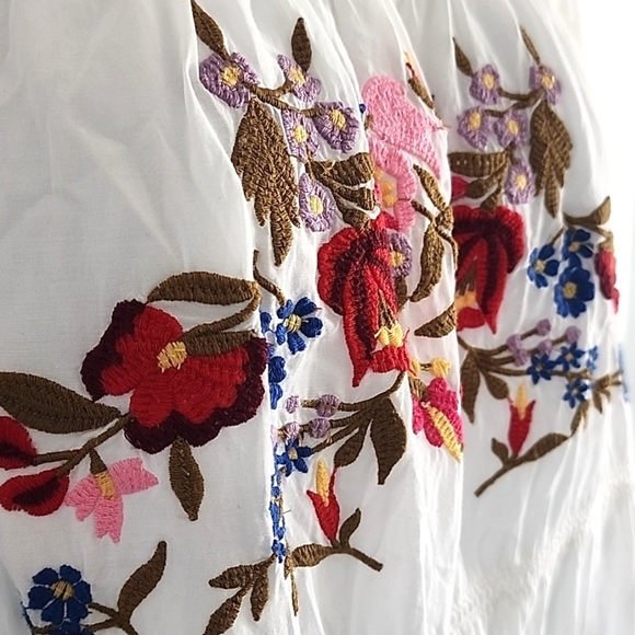 Free People Embroidered Off Shoulder White Floral Mini Dress Size xs - Picture 2 of 12